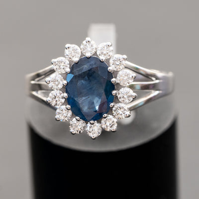  טבעת הנסיכה דיאנה אבן חן ספיר טבעית כחולה ויהלומים טבעיים