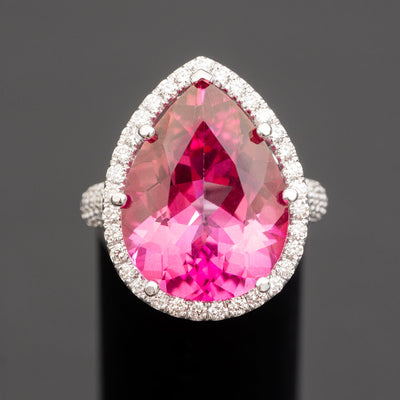 טבעת טיפה צבעונית הנמכרת ביותר בשיבוץ אבן חן טופז טבעית ורודה עם יהלומים