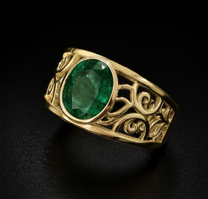 green oval emeramd ring gold 18K