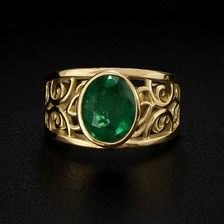 green oval emeramd ring gold 18K yellow