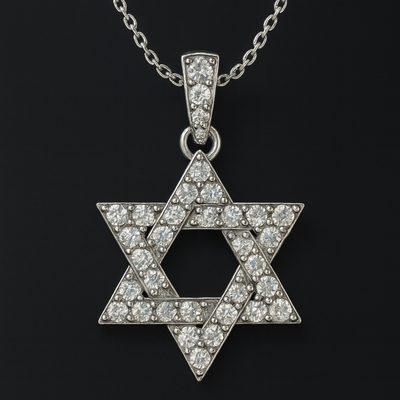 תליון מגן דוד קלאסי זהב לבן ויהלומים