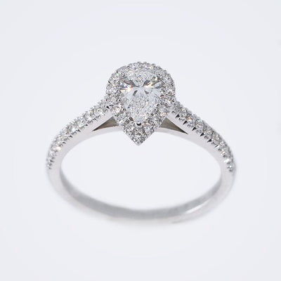 טבעת יהלום טבעת אירוסין בצורת טיפה משובצת יהלומים מסביב 18 קראט זהב לבן