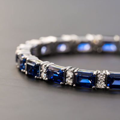 צמיד אבני חן ספיר כחולות טבעיות עם יהלומים