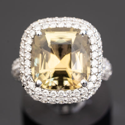 טבעת טורמלין צהובה עם יהלומים טבעיים