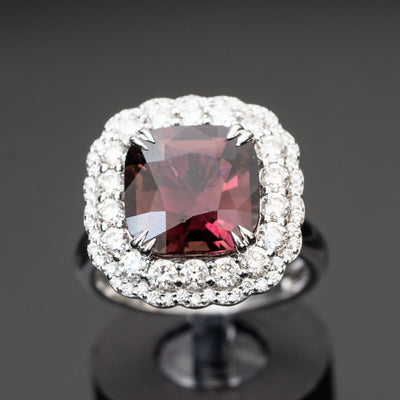 טבעת אבן חן טורמלין אדומה עם יהלומים זהב לבן עבודת יד